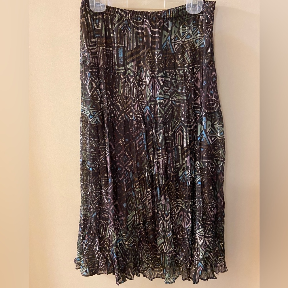 Attitude green/turquoise brown Aztec flared long skirt - size PM